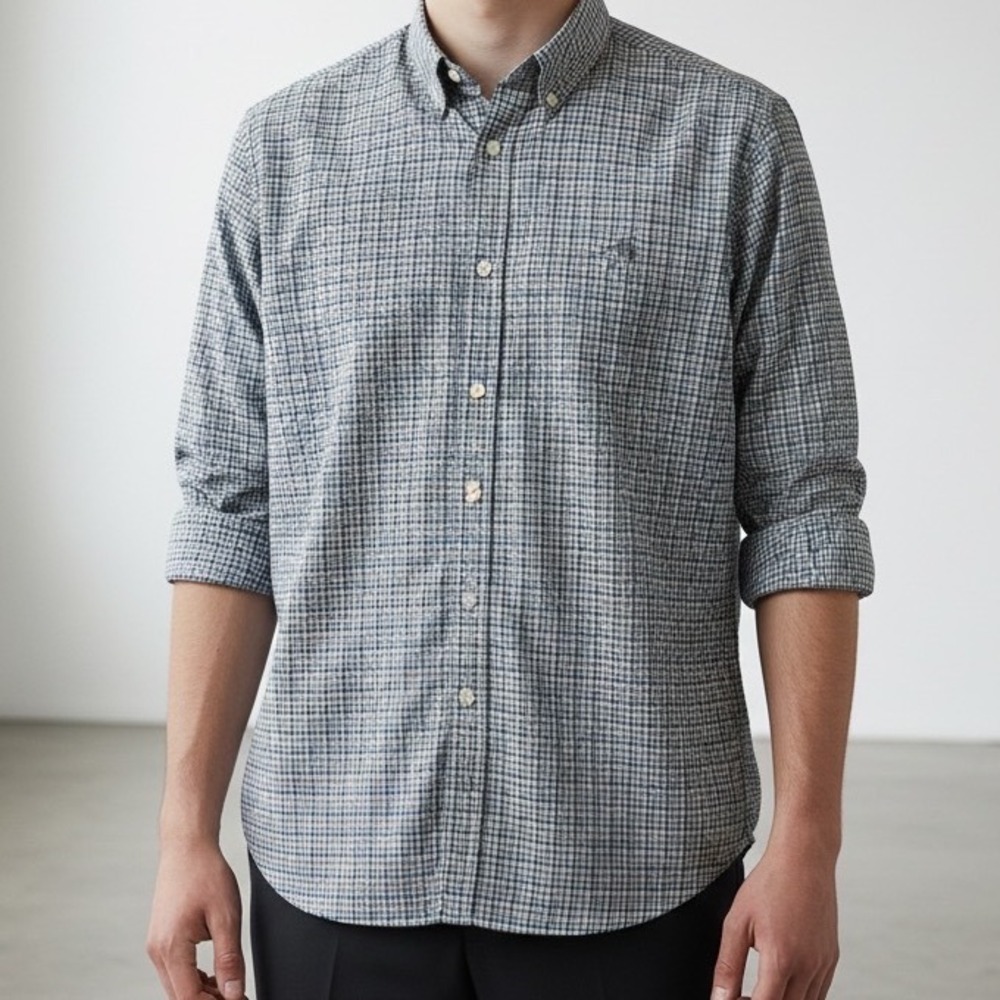 Ralph‎ Lauren Mens XL Blue Brown Plaid Cotton Stretch Long Sleeve Button Shirt